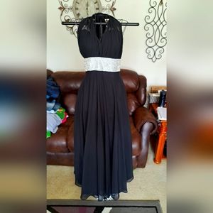 JJs House Formal Gown, Black, halter, wide belt of crystals